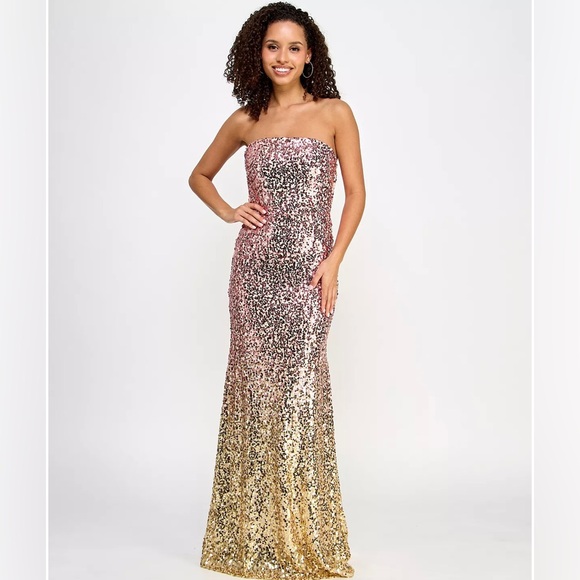 Women's Strapless Ombré Sequin Gown - Picture 1 of 3
